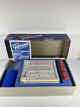Vintage 1982 Triple Yahtzee Dice Game Complete With Score Pad Dice Cup