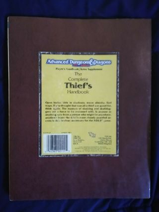 1989 The Complete Thief’s Handbook,  Ad&d 2nd Ed. ,  Tsr Inc.  (phbr2) (2111)
