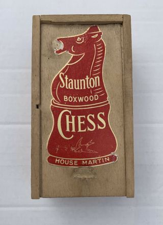 Vintage Staunton Boxwood Chess Set In Wooden Box By House Martin Games