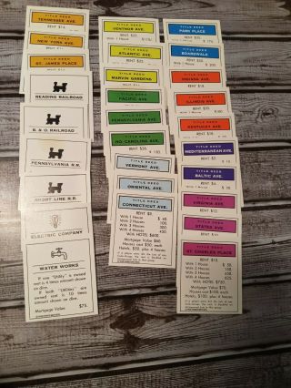 1985 Monopoly 1935 Commemorative Edition Board Game Replacement Cards Properties