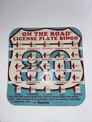 Vintage Superior Travel Games On The Road License Bingo 2 Cards 1986