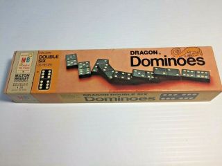 Vintage 1970 Wooden Dragon Double Six Dominoes By Milton Bradley.  A Complete Set