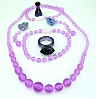 Pretty Pretty Princess Game Parts Jewelry Set Ring Token Necklace Earing Purple