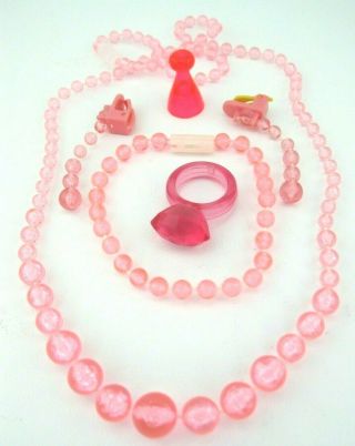 Pretty Pretty Princess Game Parts Jewelry Set Ring Token Necklace Earing Pink
