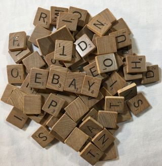 1989 Complete Set Of 100 Wooden Scrabble Tiles Parts Crafts Scrapbooking Hobby