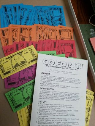 1986 Go For It Board Game Replacement Parts Money And Rules