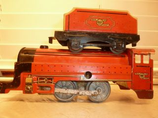 Rare British Marx O - Gauge 4 - Piece Red & Cream Tin Clockwork Steam Passenger Set 3
