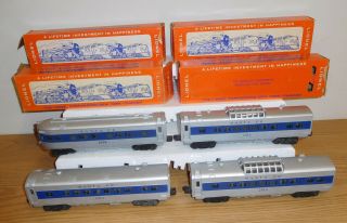 Lionel Postwar 2412 X 2 2414 2416 Santa Fe Blue Stripe Passenger 4 - Car Set Boxed