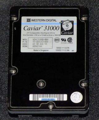 Vintage Wd Caviar 31000 1.  08gb 3.  5 " Ata Desktop Hard Drive Ac31000 With Dos 5