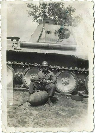 Wwii African American Soldiers W/ Tank,  Guns,  Bomb,  Personal Note Vintage Photo