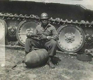 WWII African American Soldiers w/ Tank,  Guns,  Bomb,  Personal Note Vintage Photo 3
