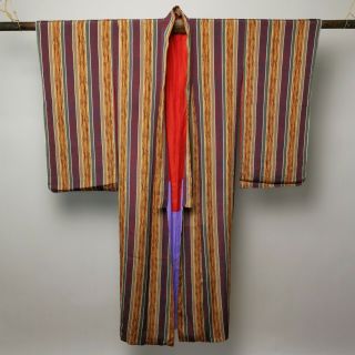 32 Japanese Kimono Vintage Antique Womans / Colorful Stripe / Silk / Haori Robe