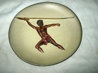 A Vintage English Bossons Pottery Hand Painted Aboriginal Wall Hanging Plaque