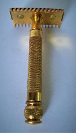 Vintage Gold Tone Gillette Safety Razor.  Pat No.  163379 1639335,  Reissue 17667