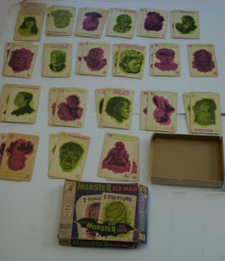 Vintage 1964 Monster Old Maid Card Game W/ Box Rules And 19 Cards 4.  5