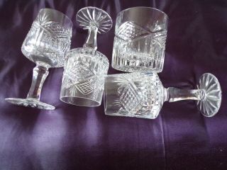 4 Vintage Tyrone Irish Cut Glass Crystal Wine Glasses & Whisky Tumbler