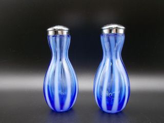 Vintage Fenton Blue Opalescent Stripe World Rib Optic Salt Pepper Shakers