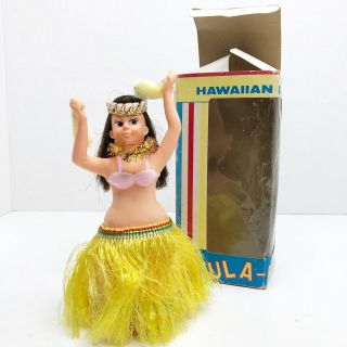 Vintage Alps Mechanical Wind Up Hula Hula Dancer Hawaiian Girl Box