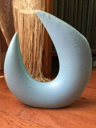 Mid Century Modern Matte Blue Ceramic Abstract Studio Art Pottery Vase Vintage