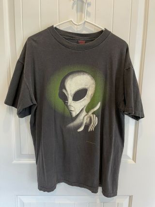 Men’s Vintage 1995 Fashion Victim Alien Black 2 Sided T Shirt Size Xl