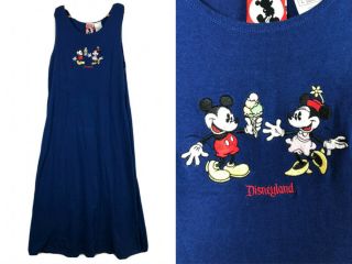 Vintage Mickey Inc Disneyland Maxi Dress Blue Large Knit Mickey Mouse Minnie V