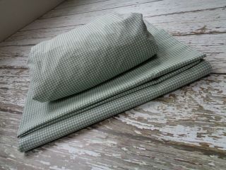 Vintage Ralph Lauren Thyme Green Gingham Twin Sheet Set Flat Fitted Pillowcase