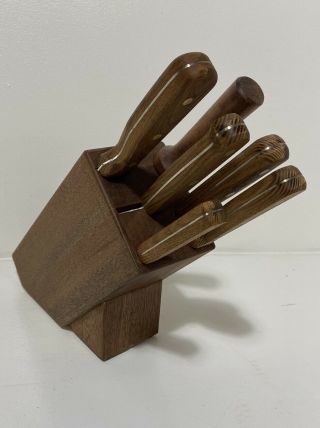 7 Pc Rogers High Carbon Stainless Steel Knife Block Set Vintage Occupied Japan
