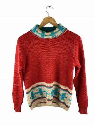 Vintage Claudio 100 Wool Knit Jumper Womens Size S Red Long Sleeve High Neck