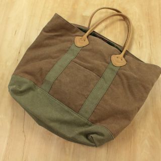 Vtg Usa Made Ll Bean Flannel Lined Canvas Bag Brown Green Boat Tote