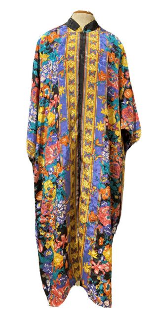 Vtg Ruth Norman Caftan Colorful Art - To - Wear Butterfly & Floral Print Loungewear