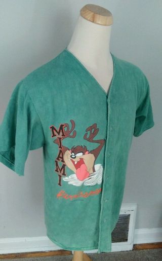 Vintage 90s Taz Looney Tunes Miami Hurricanes Baseball Jersey Shirt Surf