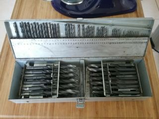Vintage - Large Metal Drill Bit Index With Drill Bits Set Large