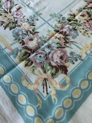Stunning Vintage Printed Cotton/rayon Floral Tablecloth 48x52