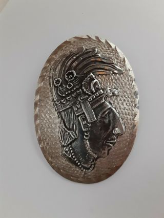 Vintage Taxco Sterling Silver Aztec Mayan King Pacal Pendant Pin Brooch Mexico