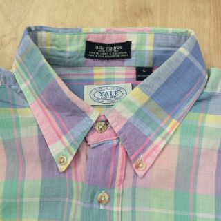 Vtg Usa Made Yale Co - Op India Madras Shirt Large Plaid Ivy Trad Classic Preppy