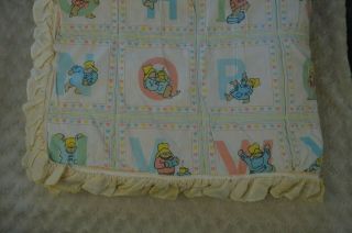 Vintage Paddington Bear Baby Blanket Quilted Alphabet Abc Ruffled Edge Hearts