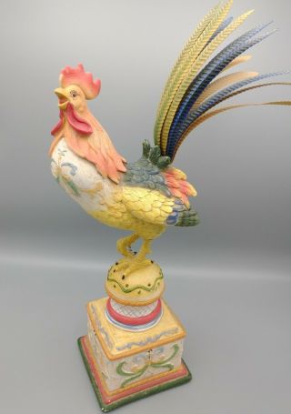 Vtg Fitz & Floyd Ricamo Rooster Figurine Metal Tail Farmhouse Country Decor
