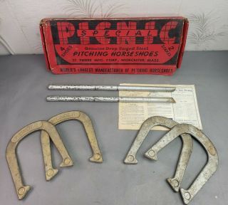 Vintage Horseshoe Set St.  Pierre Mfg Corp Picnic Special Forged Steel Horse Shoe