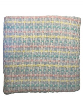 Vtg Beacon Wpl 1675 Blue Baby Blanket Pastel Stripe Woven Knit Waffle Weave Usa