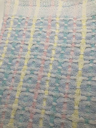 Vtg Beacon WPL 1675 Blue Baby Blanket Pastel Stripe Woven Knit Waffle Weave USA 2