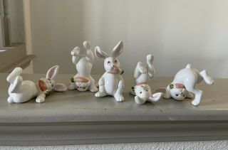 Vintage Fitz & Floyd Ceramic Tumbling Bunny Rabbits Easter 1978 - Five Figurines