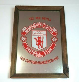 Vintage Manchester United Football Club Framed Bar Mirror Old Trafford 13 " X 9 "