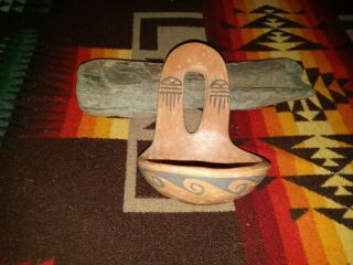 Old Vtg.  Native American - Hopi Indian Walpi - Polychrome Clay Ladle - Signed