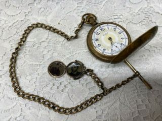 Vintage Brass Elgin Pocket Watch Antique Hunter Case Gold Chain Rr Locket / Tin