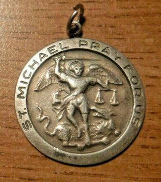 Large Vintage Sterling Silver Saint Michael The Archangel Catholic Medal