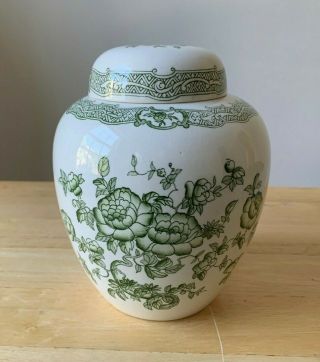 Vintage Crown Devon S Fielding & Co 7 " Green Floral Ginger Jar - Vguc