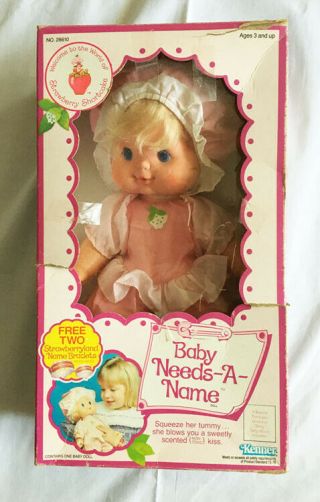 1984 Kenner Strawberry Shortcake Baby Needs A Name Doll - Box Bracelets Papers
