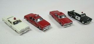 Cmw - Mini Metals 4 Police Cars Fire Chief,  State Police N Scale