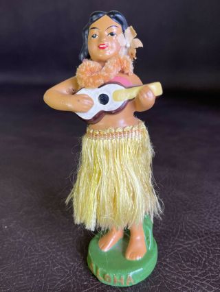 Hawaii Hula Dancer Nodder 6 " Japan Chalkware Vintage Mid Century Tiki Bar Aloha