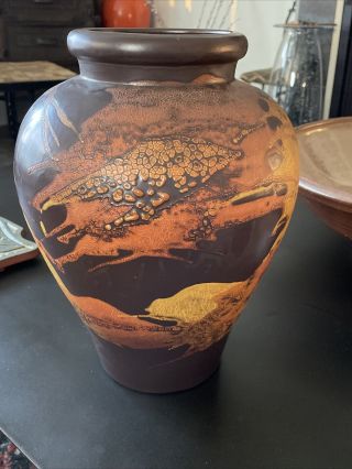 Vtg Royal Haeger Pottery 12.  25” Earth Wrap Vase,  Mid Century Era,  Large